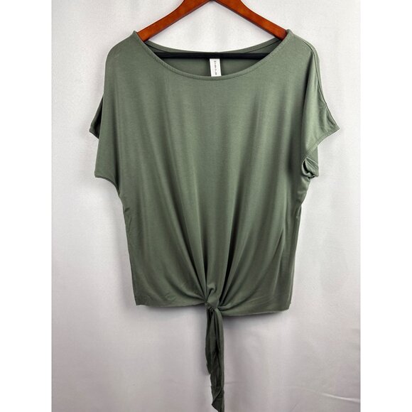 Women’s Mystyle Size 2 Army Green Short Sleeve Shirt with Tieknot - Picture 1 of 5